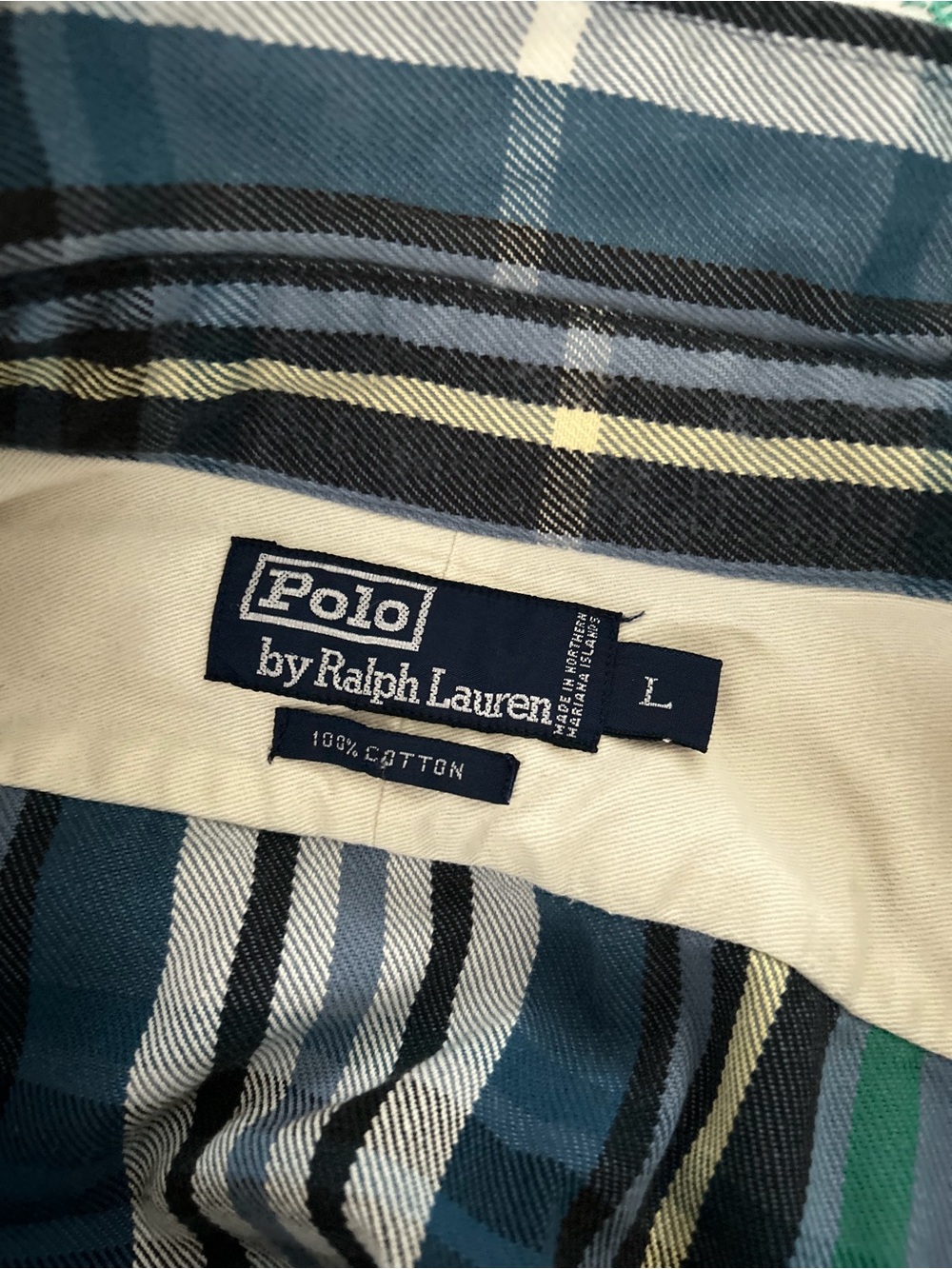 Ralph Lauren Traveler Top Blue White Green Plaid Button-Up Shirt Sz large - Picture 6 of 7